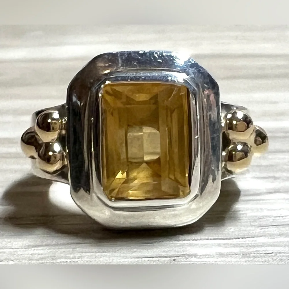 Vintage Designer Bayanihan Sterling Silver & 18K Gold Accented Citrine Ring - Picture 2 of 10